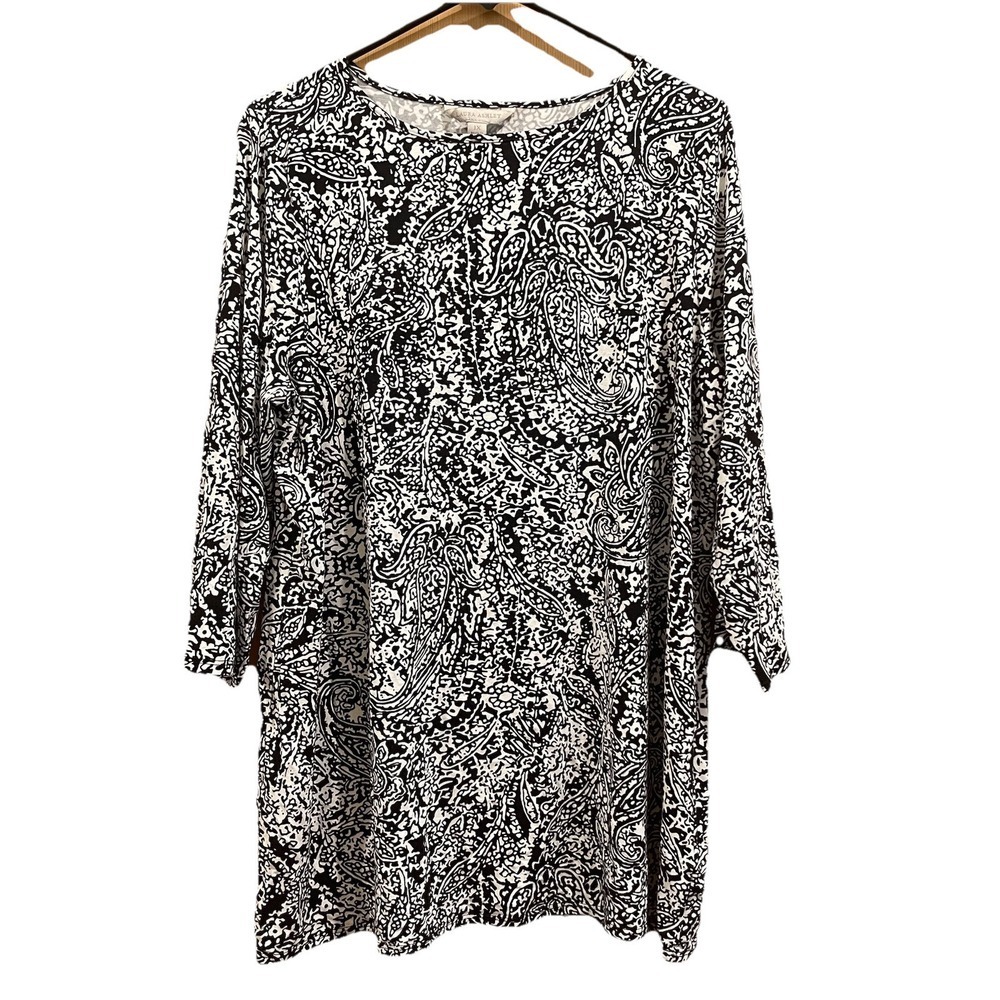 Laura Ashley Black & White‎ Paisley Floral Buckle Front Long Sleeve 1X